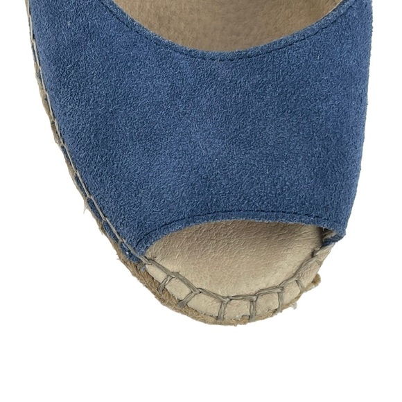 FABIOLAS PEEP TOE BLUE LEATHER SLINGBACK JUTE WRAPPED WEDGE ESPADRILLE SANDAL - Picture 8 of 12